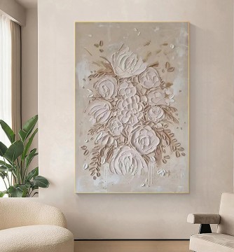 フラワーズ Painting - パレットナイフの壁の装飾によるベージュグレーの花